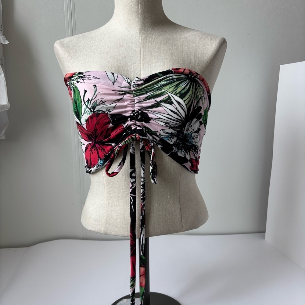 Floral Strapless Top - Pink and Green